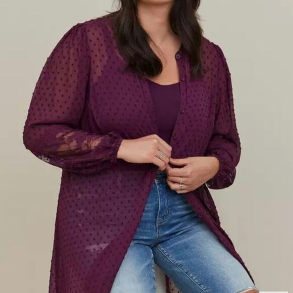 Torrid Clip Dot Button Front Maxi Kimono - Picture 1 of 8